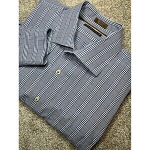 Peter Millar Shirt Blue White Plaid Finish Button Up Long Sleeve Men's XL